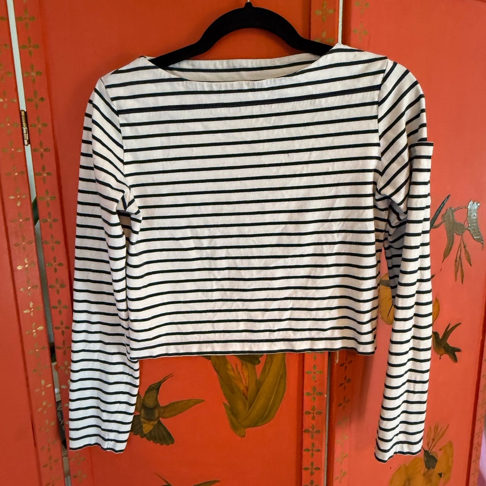 Boston Proper Black and White Striped Long Sleeve Top